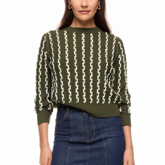 Jason Wu Olive Green Oversized Cable Knit Sweater SMALL Crew Soft Designer $380 - Picture 1 of 12